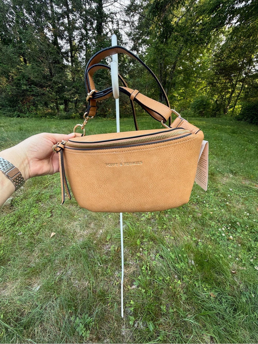 NWT Poppy & Peonies Camel Vegan Leather Belt Bag Crossbody